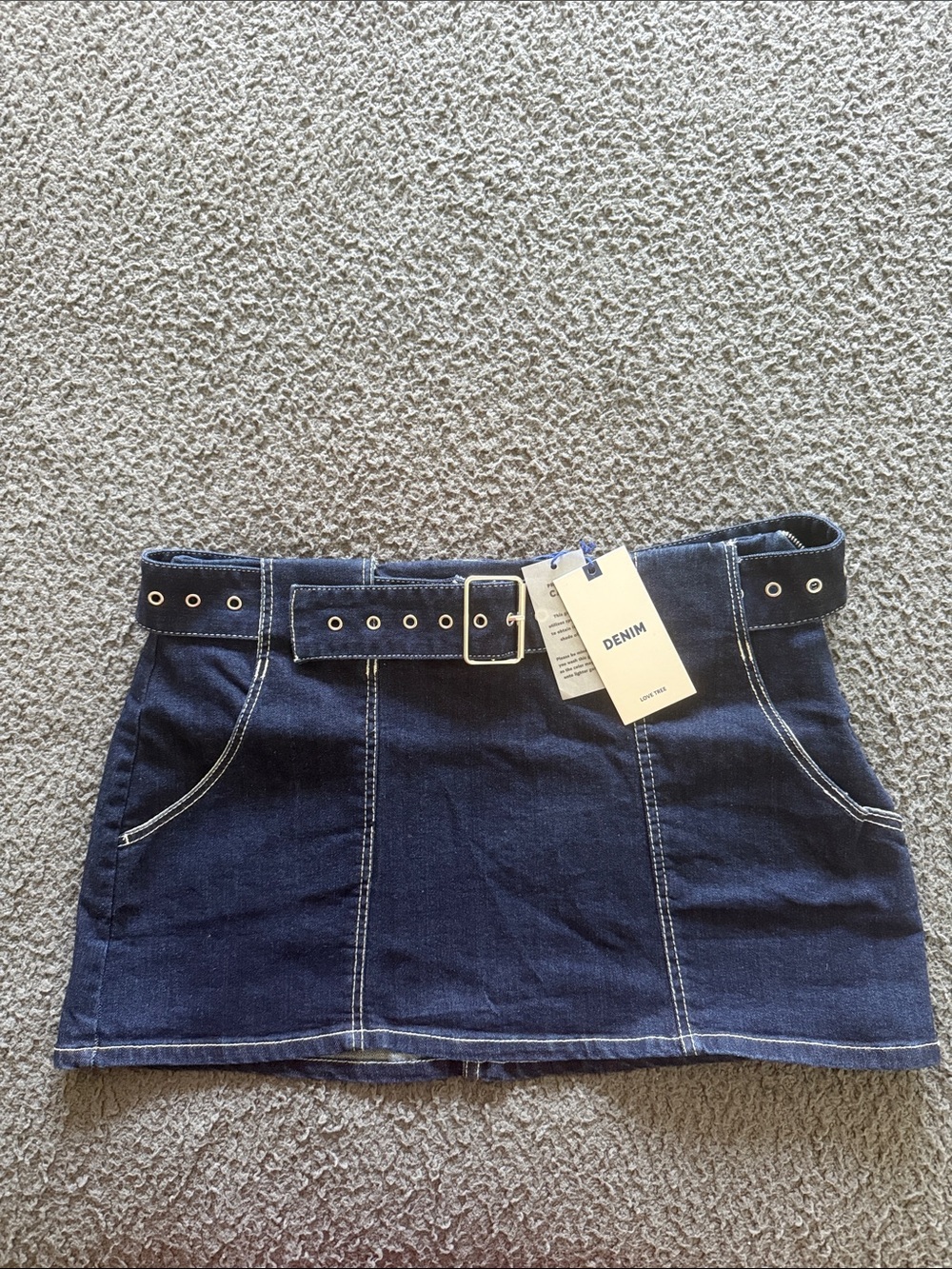 NWT Dark Blue Denim Mini Skirt with Belt
